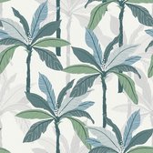 Natuur behang Profhome 375301-GU vliesbehang glad met palmen mat blauw groen wit 5,33 m2
