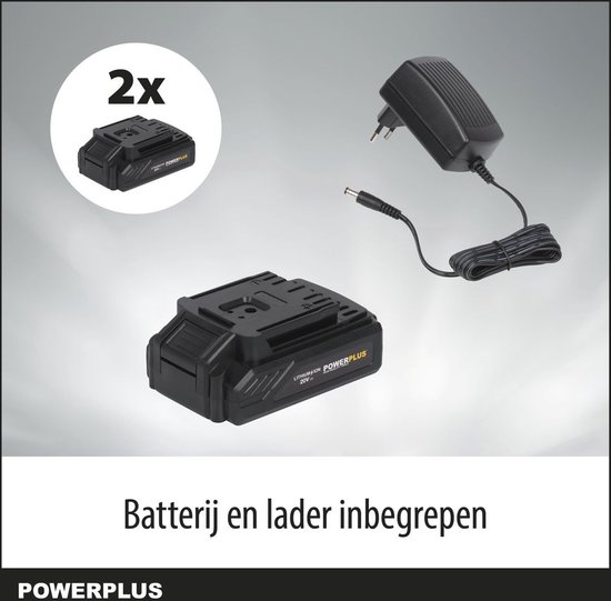 Powerplus POWX00830 Perceuse sans fil - Perceuse à vis - Batterie de perceuse - Visseuse sans fil - 20V - Incl. 2 batteries Li-ion 20V, chargeur et mallette à outils 134 pièces avec embouts de tournevis - Pour le bois, la pierre et le métal