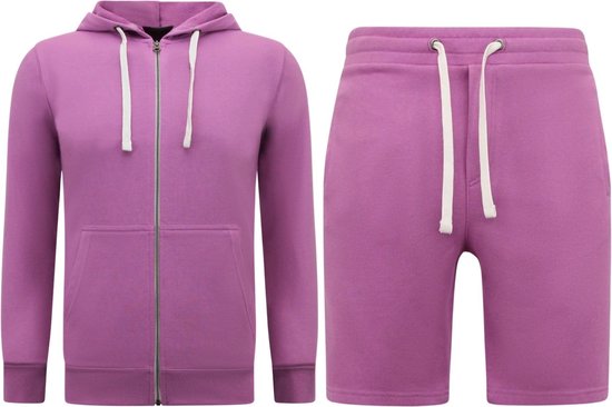 Sweat à capuche pour hommes avec fermeture éclair - Shorts de jogging soigné pour hommes - SET - Violet