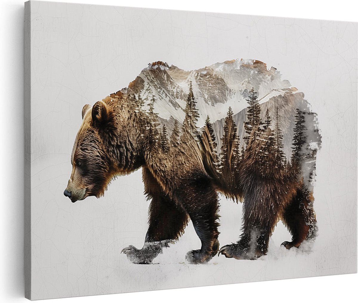Artaza Canvas Schilderij Beer in het Bos - Dieren - 120x80 cm - Groot - Wanddecoratie Woonkamer - Schilderijen - Muurdecoratie