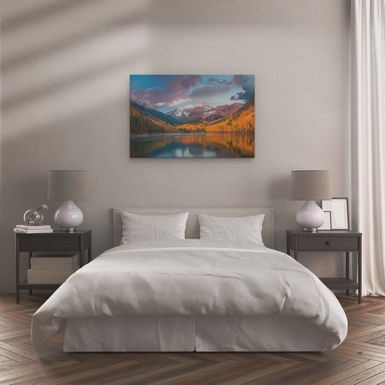 Tableau Artaza « Les Montagnes se reflètent dans un lac » – 120 x 80 cm – Groot – Photo sur toile – Impression sur toile