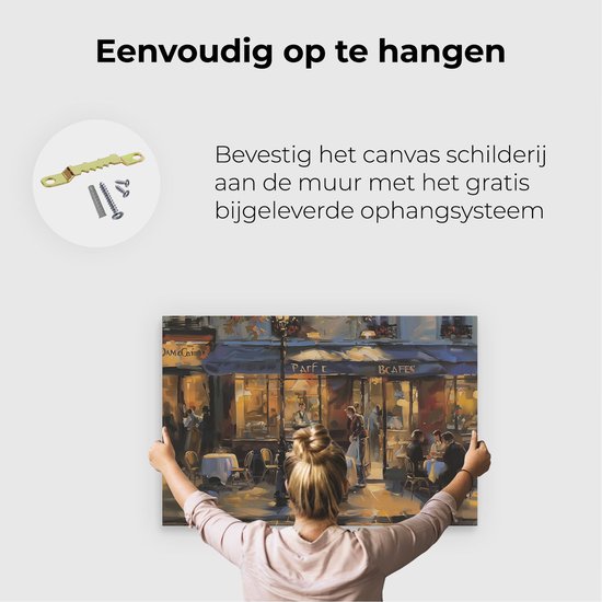 Artaza Tableau sur toile représentant un café à Paris - 90 x 60 - Décoration murale - Photo sur toile - Impression sur toile
