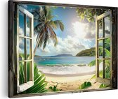 Artaza Peinture sur toile Vue de la plage à travers une fenêtre ouverte – 30 x 20 – Klein – Photo sur toile – Impression sur toile