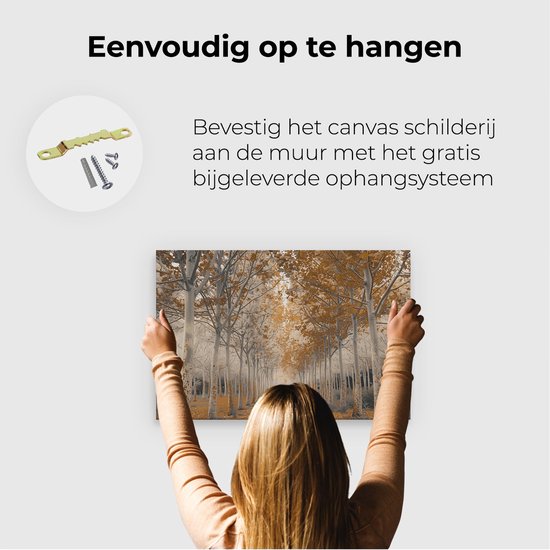 Artaza Canvas Schilderij Weg Omzoomd met Bomen in de Herfst - Landschap - 60x40 cm - Wanddecoratie Woonkamer - Schilderijen - Muurdecoratie