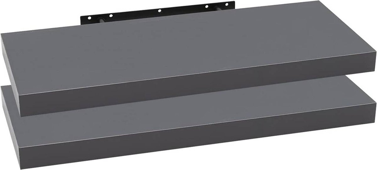 Set van 2 Wandplanken - Boekenplanken - Displayplanken - Vochtbestendig, Eenvoudige installatie, Kan tot 10 kg dragen - Donkergrijs - 120x22,9x3,8cm
