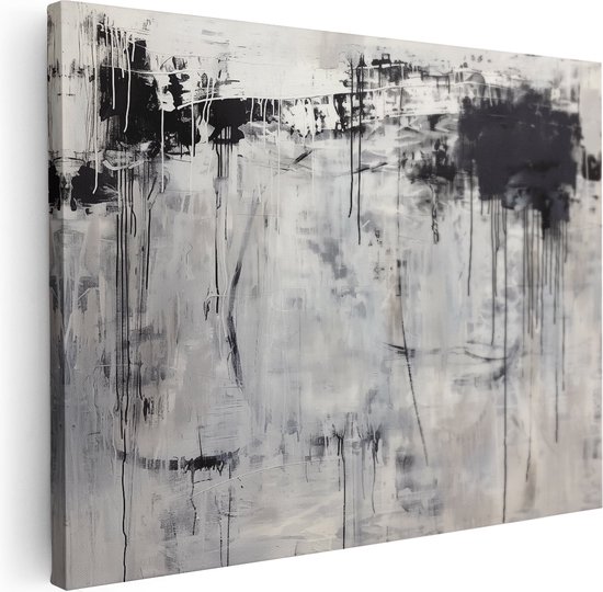 Artaza Canvas Schilderij Abstract Kunstwerk met Zwart Witte Splatters - 80x60 - Muurdecoratie - Foto Op Canvas - Canvas Print