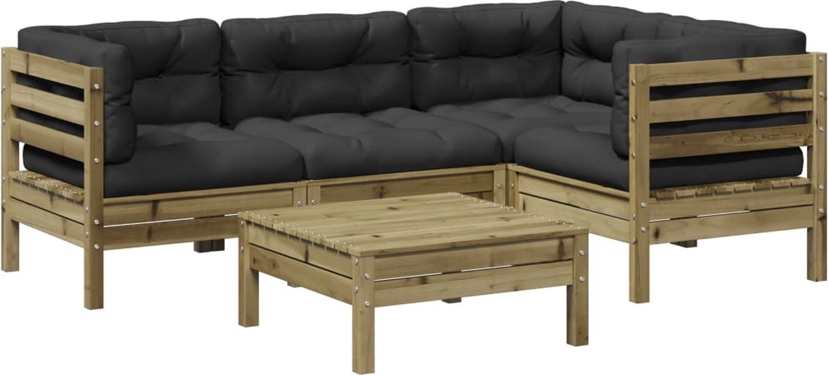 vidaXL 5-delige - Loungeset - met - kussens - geïmpregneerd - grenenhout antraciet