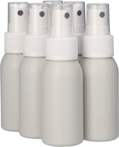 6x Plastic Fles 50 ml Spraypomp - Basic Round - HDPE Kunststof BPA-vrij - Plastic Flesjes Navulbaar, Lege Flessen Vloeistof - Semi Transparant Wit - Rond - Set van 6 Stuks