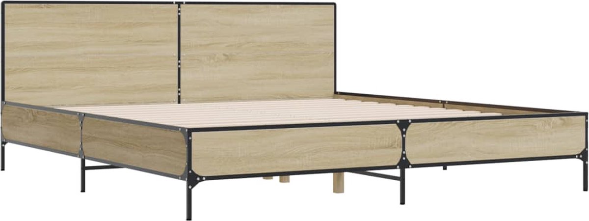 vidaXL Bedframe - bewerkt - hout - metaal - sonoma - eikenkleurig - 180x200 - cm