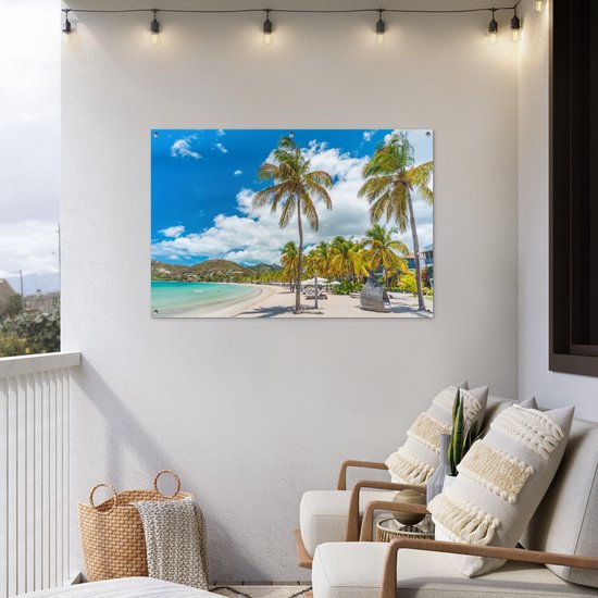 Affiche de jardin - Toile de jardin - Posters de jardin extérieur - Plage - Transat - Palmiers - 120x80 cm - Jardin