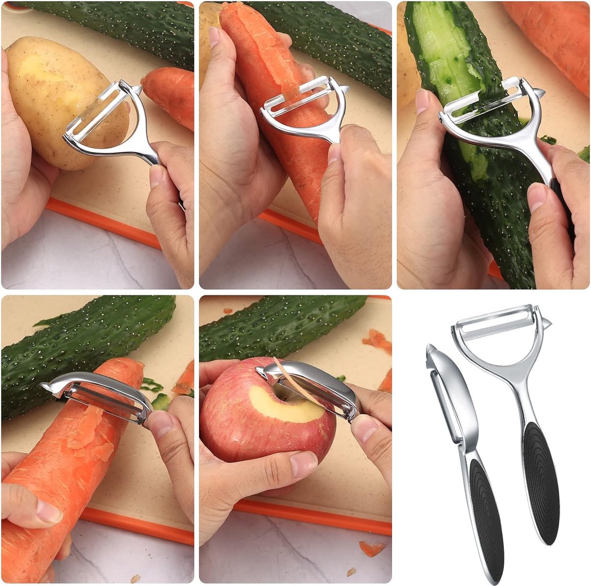 Multifunctionele dunschiller, 3 in 1 roestvrijstalen dunschiller keukengereedschap, antisliphandvat en scherp mes, duurzaam schilgereedschap voor keuken, groenten, fruit (1Pc