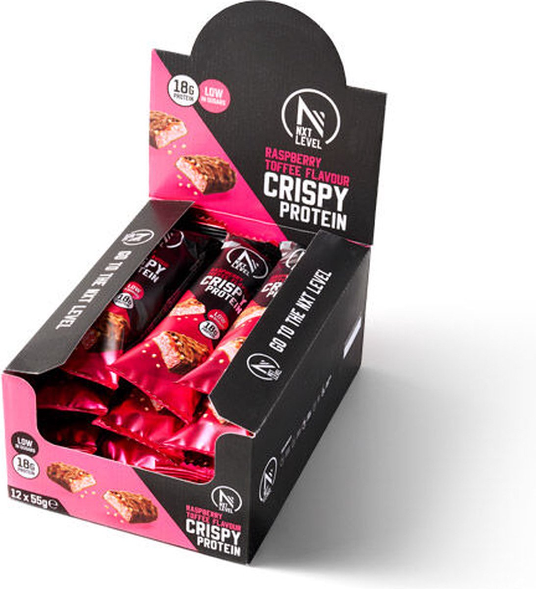 NXT Level® High Proteine Repen - Protein bar - Crispy Raspberry - Low Calorie & Low Sugar - 12 eiwitrepen