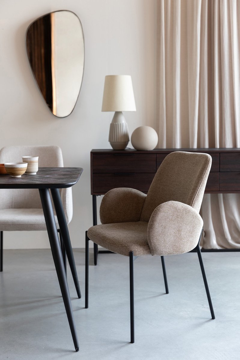 Eetkamerstoel Stof Taupe - Zithoogte 48,5cm - 60x57,5x85cm - Giga Meubel