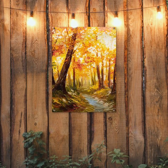 Tableau de jardin Tableau - Automne - Forêt - Peinture à l'huile - 60x80 cm - Affiche de jardin - Toile de jardin - Affiche d'extérieur