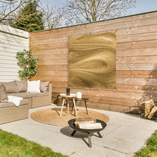Tuinposter 100x100 cm - Tuindecoratie Goud - Glitter - Abstract - Luxe - Poster voor in de tuin - Buiten decoratie - Schutting tuinschilderij - Tuindoek muurdecoratie - Wanddecoratie balkondoek