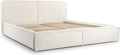 InspireME - Bed 04 - Tweepersoonsbed met Fluwelen Bekleding - 180x200 cm - Verstelbaar en Comfortabel - Pastelkleuren - Crème (Poso 100)