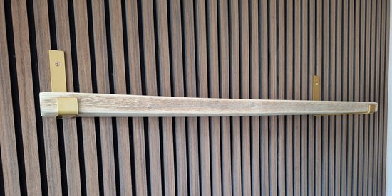 Hoexs - Steigerhout - 80 cm - Metalen Plankdragers Goud - Industrieel - Wandplank - Decoratie - Keukenplank