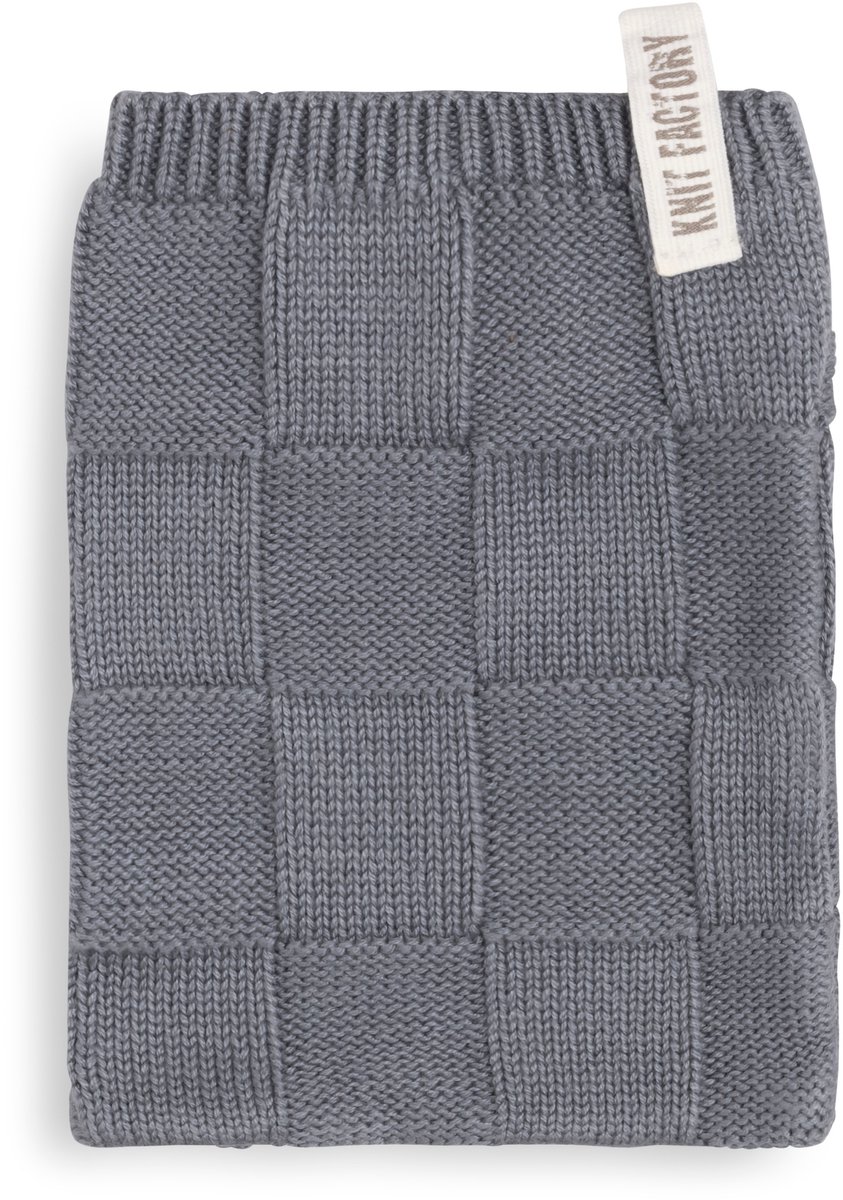 Knit Factory Gebreide Washandje Ivy - Washand - Med Grey - Grijs - 12x24 cm - Katoen