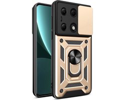 MobyDefend Hoesje - Geschikt voor Xiaomi Redmi Note 13 Pro 4G - Pantsercase Met Draaibare Ring - Goud