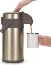 Dubbelwandige Vacuüm Thermoskan met Pompmechanisme - Warme Koffiedispenser - Draagbare Thermosfles - Ideaal voor Thuis, Kantoor en Onderweg - Duurzaam Roestvrij Staal - 1 Liter Capaciteit