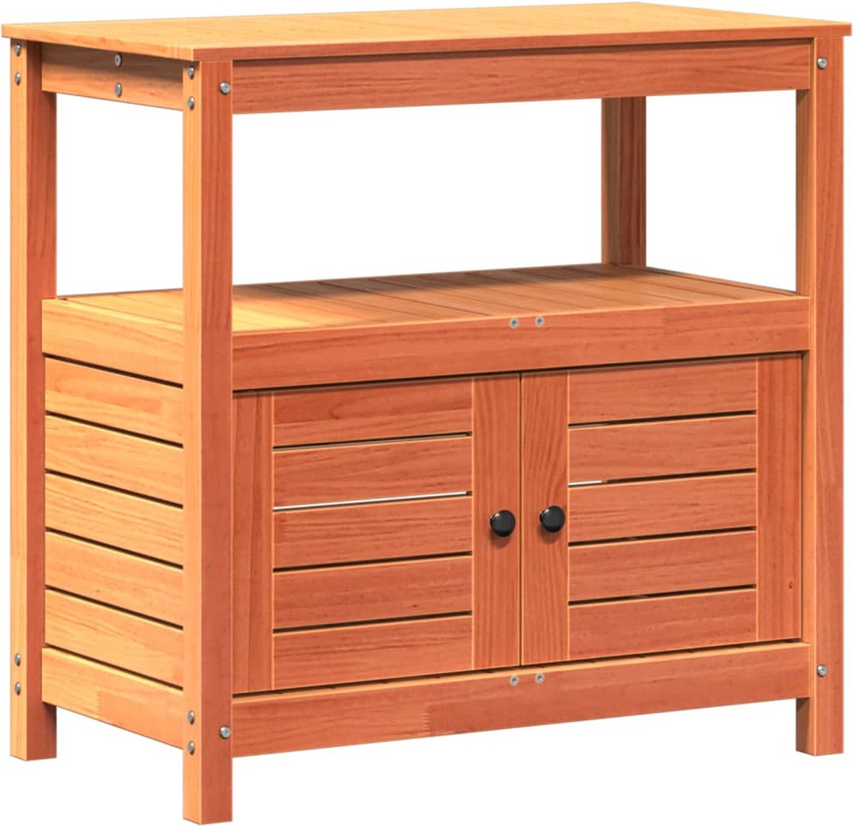 VidaXL Oppottafel met schappen 82 5x45x81 cm massief grenenhout bruin