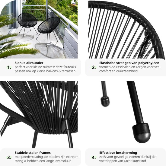 tectake 2 tuinstoelen Santana in Acapulco-design - zwart - 404405 tectake 2 tuinstoelen Santana in Acapulco-design - zwart - 404405
