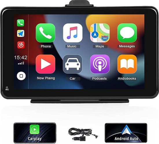 Denago 7-inch Draagbare CarPlay en Android Auto Multimedia Scherm