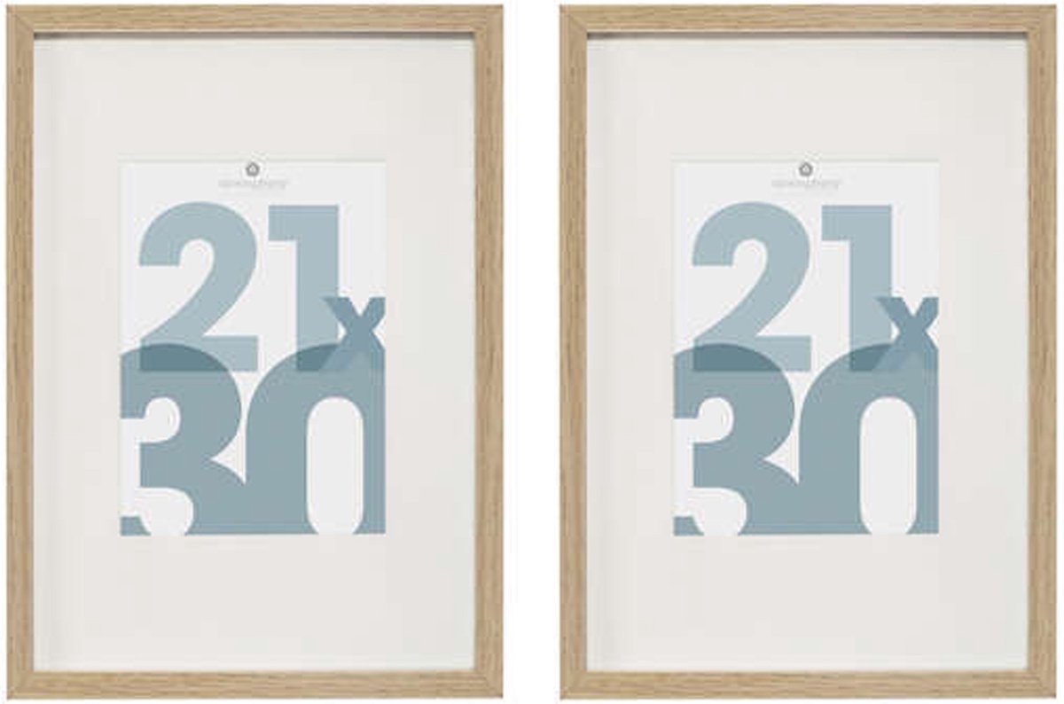 Atmosphera Fotolijstje Manu - 2x - met passe partout - voor een foto van 21 x 30 cm - naturel - MDF/Glas - Klassieker