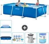 Intex Rechthoekig Frame Zwembad - 300 x 200 x 75 cm - Blauw - Inclusief Afdekzeil - Onderhoudspakket - Zwembadfilterpomp - Filter - Grondzeil