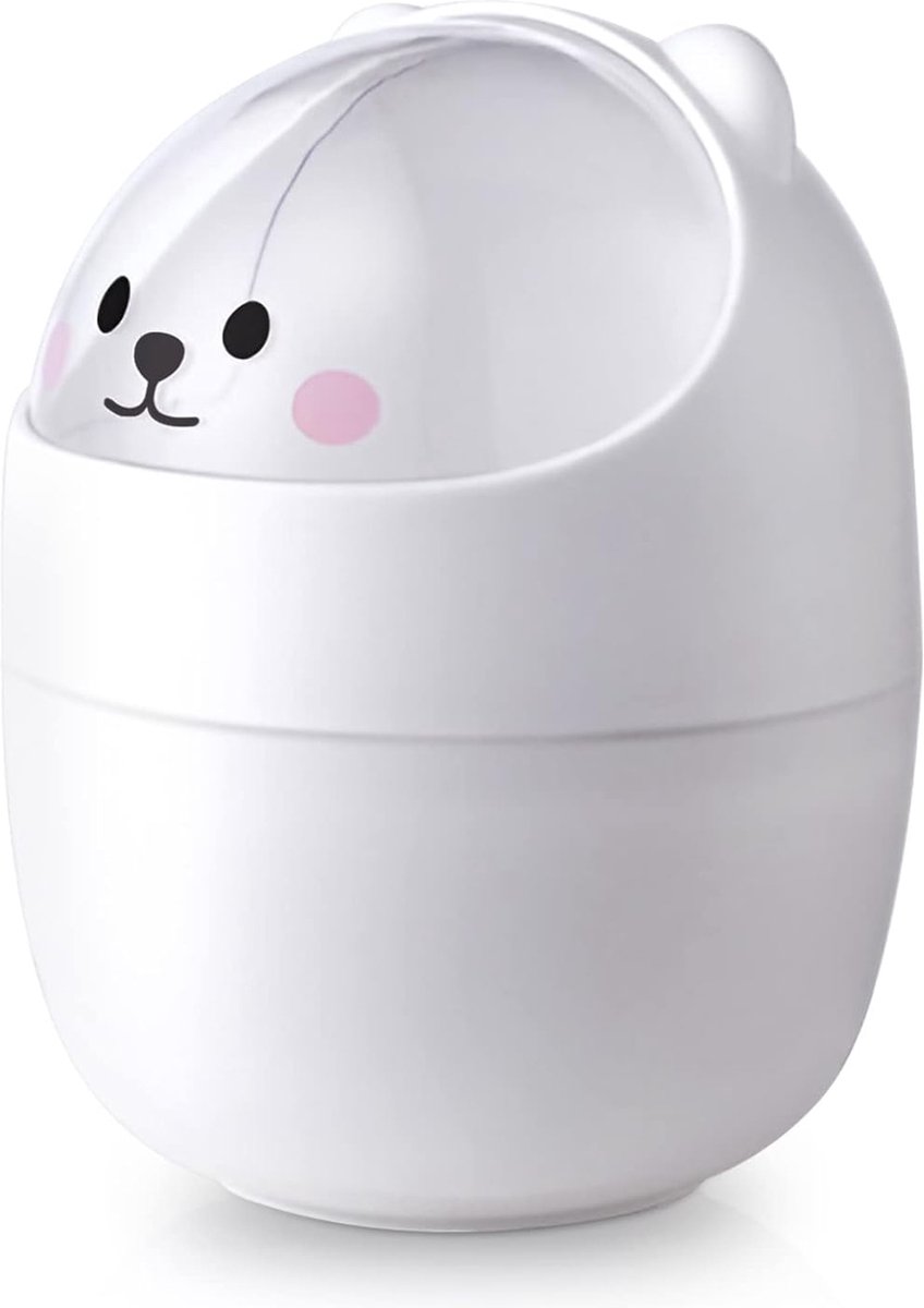 Goedkoopste Tafelprullenbak met deksel, cartoon-katten-dierenvorm, mini-vuilnisemmer voor kantoor, kleine tafelafvalemmer, badkamer, vuilnisemmer voor badkamer, keuken, draagbaar, schattige stijl afvalbak
