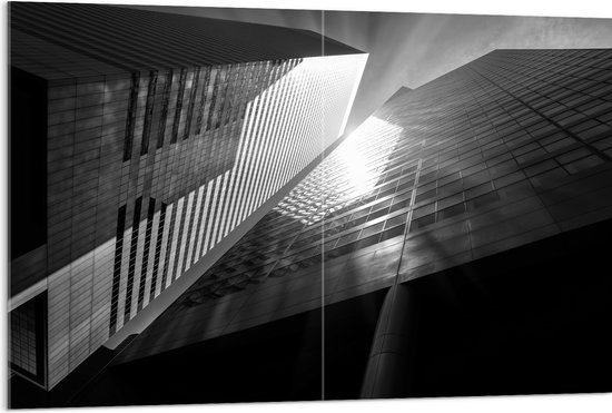 Acrylglas - Gebouw - Onderaanzicht - Modern - Zwart - Wit - 120x80 cm Foto op Acrylglas (Met Ophangsysteem)
