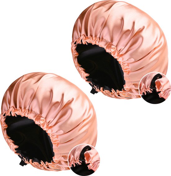 Satijnen muts van zijde, bonnet, nachthaar, voor dames en heren, slaapmuts, voor natuurlijk krullend haar, brede verstelbare band, dubbellaags, Roze, Eén maat Satijnen muts van zijde, bonnet, nachthaar, voor dames en heren, slaapmuts, voor natuurlijk krullend haar, brede verstelbare band, dubbellaags, Roze, Eén maat
