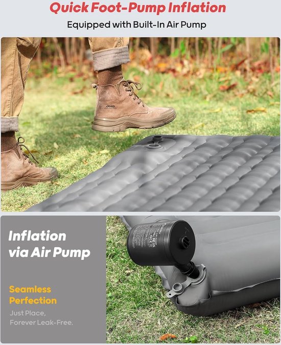 Camping isomat, zelfopblazend met voetpomp, 12 cm ultra-dik, verbeterde ondersteuning, opblaasbaar campingmatras, ultralicht, waterdicht, outdoor luchtmatras voor wandelen, rugzak van Merkloos — afbeelding 3