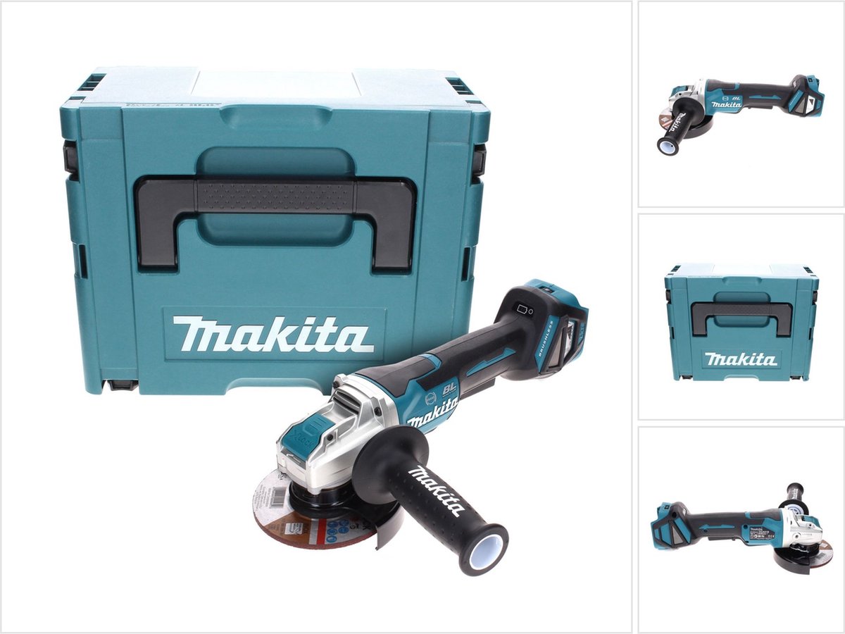 Makita DGA 519 ZJ Snoerloze haakse slijper 18 V 125 mm Brushless X-Lock Solo + Makpac - zonder accu, zonder lader