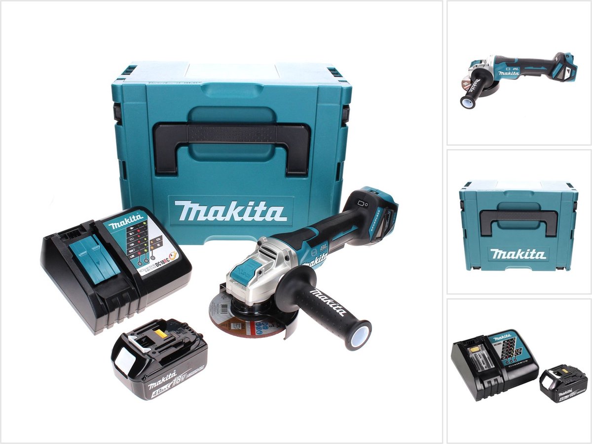 Makita DGA 519 RM1J Snoerloze haakse slijper 18 V 125 mm Brushless X-Lock + 1x accu 4.0 Ah + lader + Makpac