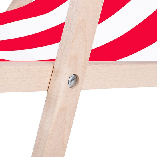 Springos Strandstoel - Verstelbaar - Beukenhout - Hangemaakt - Rood / Wit van Springos — afbeelding 5