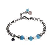 Bracelet Femme - Acier Inoxydable Poli - Bracelets à maillons Ronds avec Cristaux Turquoise