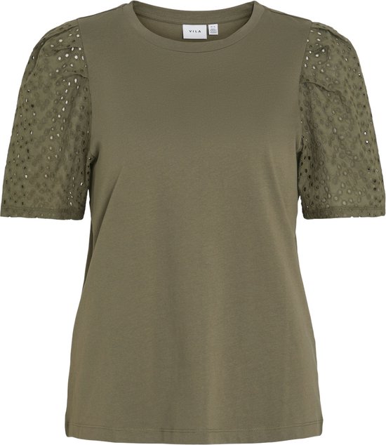 Vila T-shirt Vimerry S/s Emb Anglaise Top 14093507 Dusty Olive Dames Maat - M