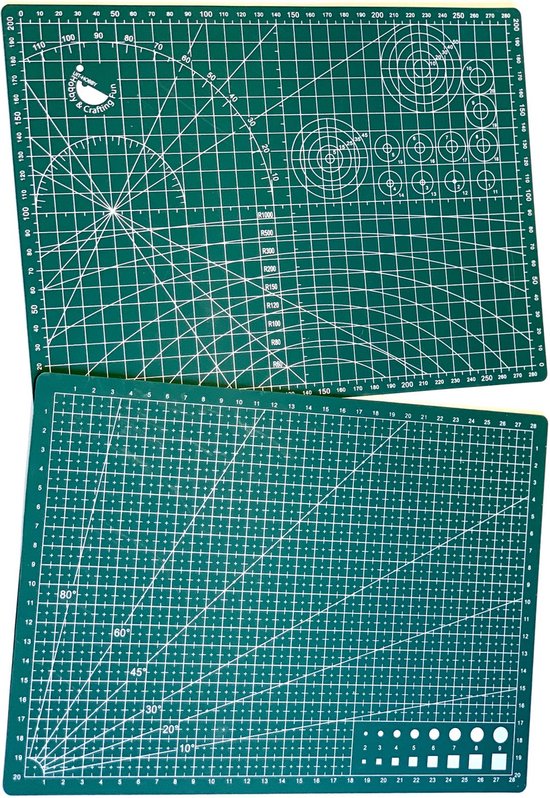 Set van 2 Snijmatten - A4 en A3 formaat - Groen - Snijmat voor allerlei hobbies. Ze zijn perfect om papier, stof, folie, en zeer veel ander materiaal op te snijden.
