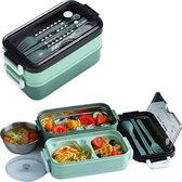2-delig Bento Lunchbox Lunchtrommel met Bestek en Soepkom | Luchtdicht Lekvrij | Magnetron- en Vaatwasserbestendig 21.5x11x15 CM 1100ML -Groen
