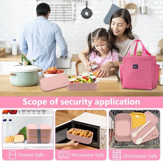Haoh Bento Lunch Box Kit, 1600ml 2 Etages Boite Repas avec Sac Isotherme Repas, Hermétique Boîtes Bento pour Pique Nique, Travail, Goûter, Ecole, Boîte à Lunch Micro Ondable(Bleu