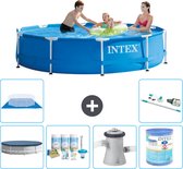 Intex Rond Frame Zwembad - 305 x 76 cm - Blauw - Inclusief Afdekzeil - Onderhoudspakket - Zwembadfilterpomp - Filter - Grondzeil - Stofzuiger