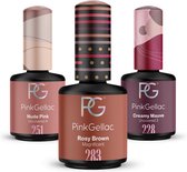 Pink Gellac Gellak Set met 3 x 15ml Kleuren - 251 Nude Pink - 283 Rosy Brown - 228 Creamy Mauve - Gel Nails Voordeelset