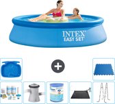 Intex Rond Opblaasbaar Easy Set Zwembad - 244 x 61 cm - Blauw - Inclusief Onderhoudspakket - Zwembadfilterpomp - Filter - Solar Mat - Ladder - Voetenbad - Vloertegels