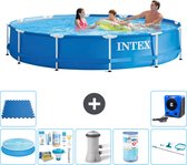 Intex Rond Frame Zwembad - 366 x 76 cm - Blauw - Inclusief Solarzeil - Onderhoudspakket - Zwembadfilterpomp - Filter - Schoonmaakset - Vloertegels - Warmtepomp