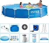Intex Rond Frame Zwembad - 366 x 76 cm - Blauw - Inclusief Solarzeil - Onderhoudspakket - Zwembadfilterpomp - Filter - Grondzeil - Stofzuiger - Ladder - Voetenbad - Warmtepomp