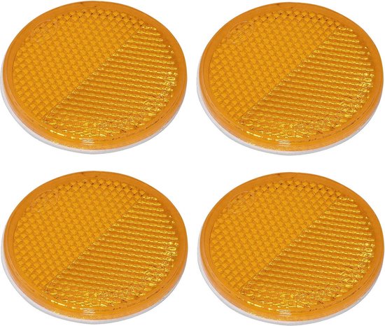 Set van vier oranje ronde reflectoren met honingraatpatroon, voor montage.