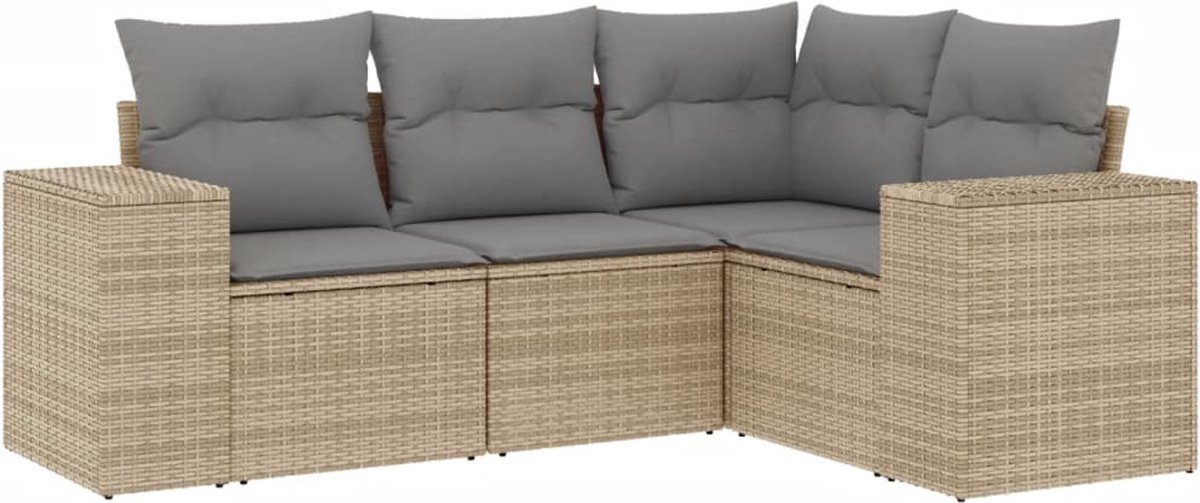 VidaXL 4-delige Loungeset met kussens poly rattan beige