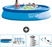 Intex Rond Opblaasbaar Easy Set Zwembad - 396 x 84 cm - Blauw - Inclusief Afdekzeil - Onderhoudspakket - Zwembadfilterpomp - Stofzuiger