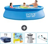 Intex Rond Opblaasbaar Easy Set Zwembad - 305 x 76 cm - Blauw - Inclusief Solarzeil - Onderhoudspakket - Zwembadfilterpomp - Stofzuiger